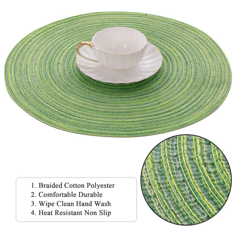 SHACOS Round Placemats Set of 4 Round Table Placemats Braided Cotton Place Mats 15 inch for Kitchen Dining Table Holiday Party (Mixed Color Pea Green, 4) - Image 4
